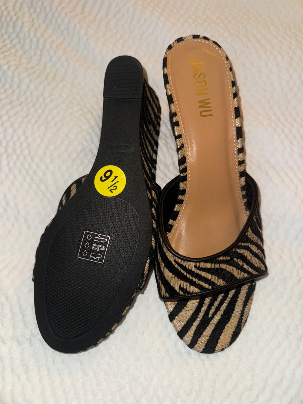 Jason Wu Black & Tan Zebra-Print Slide Mules - Picture 3 of 5